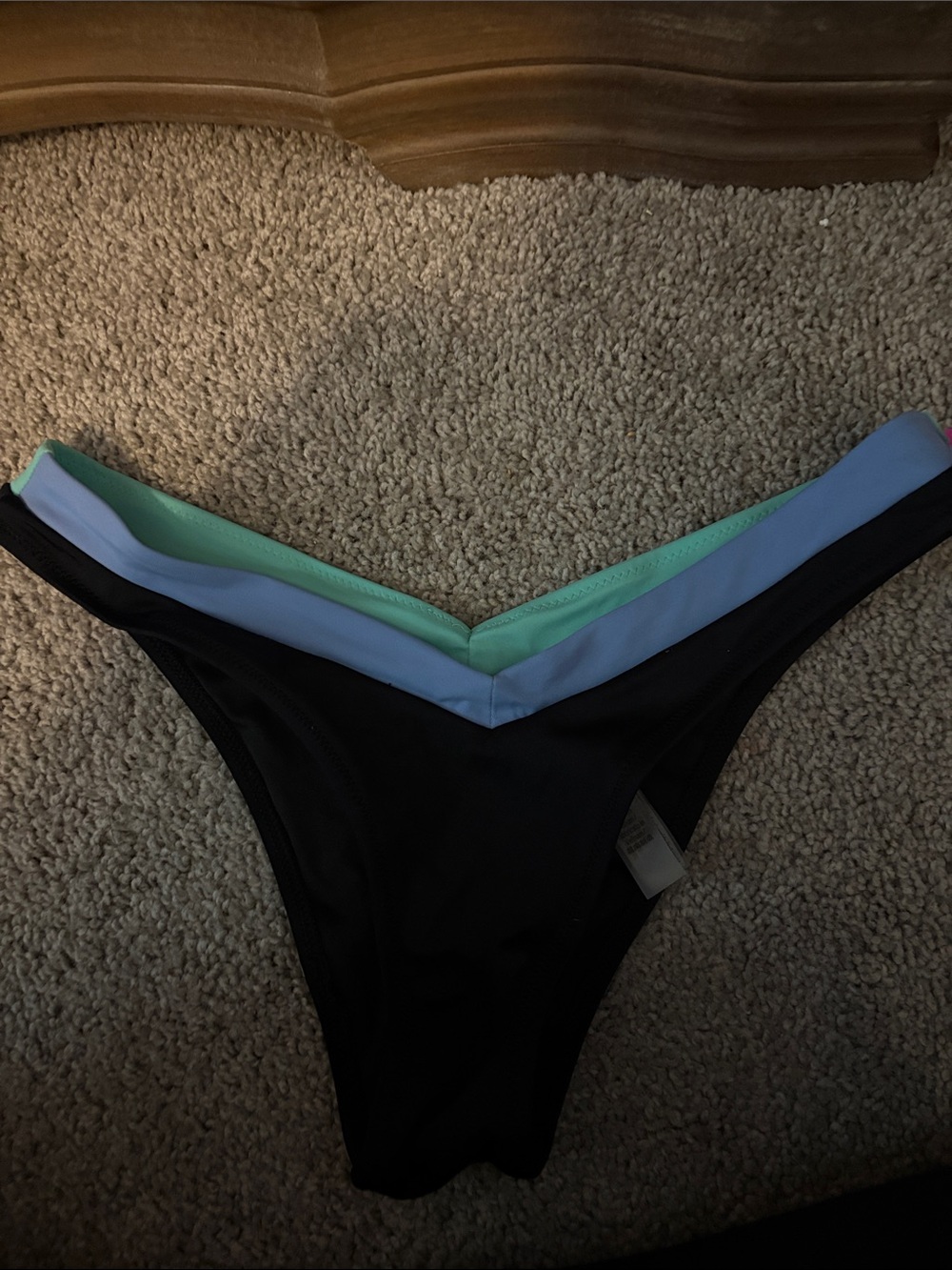 Victoria's Secret Black Bikini Bottom with Light Blue and Mint Trim